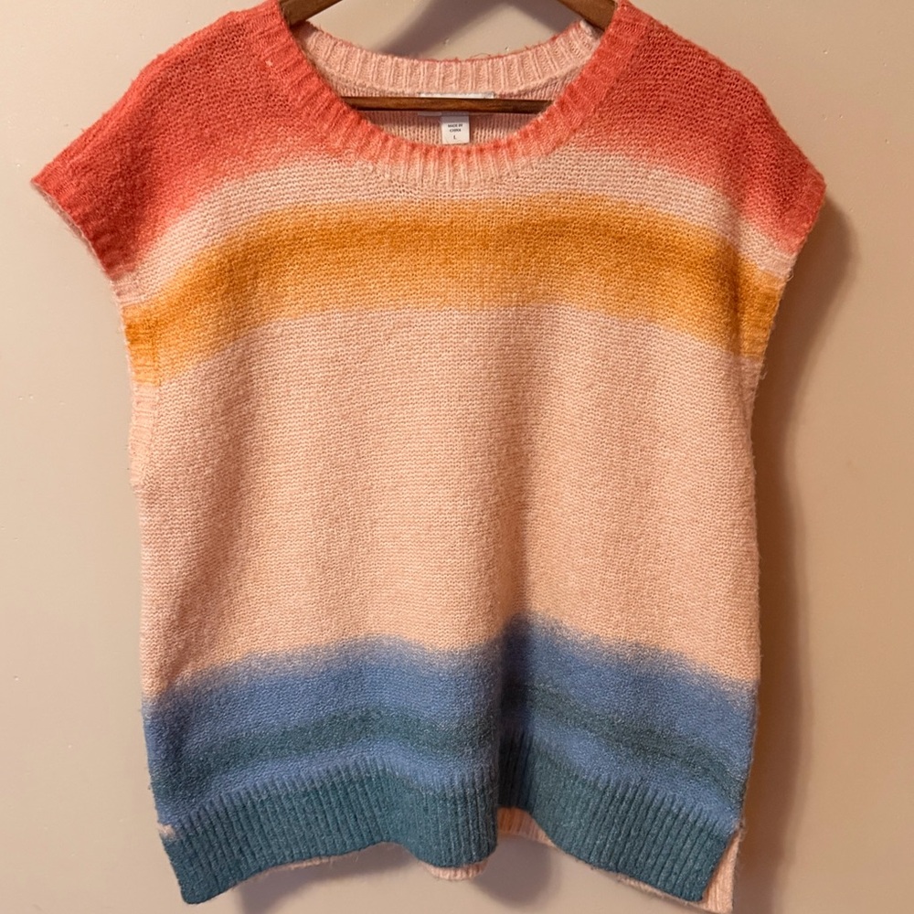 Vintage Striped Pastel Knit Sweater Vest - Peach, Coral & Blue